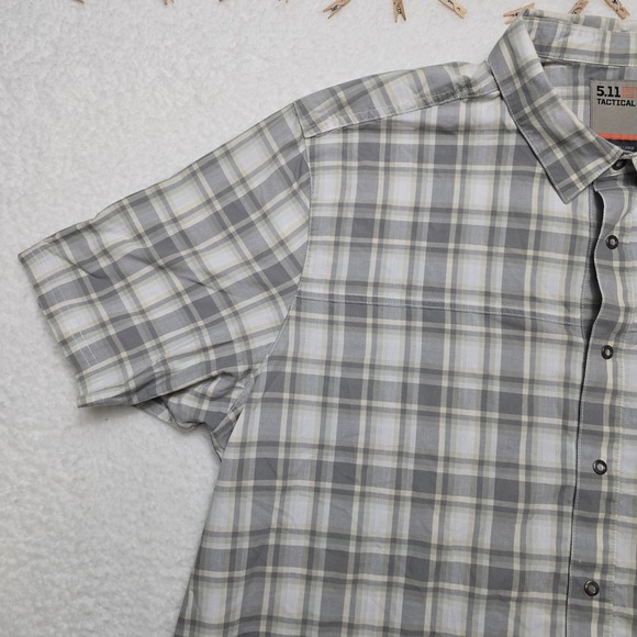5.11 Tactical Plaid Button Up Shirt Gray Short Sleeve XL Outdoor Casual - Picture 3 of 16